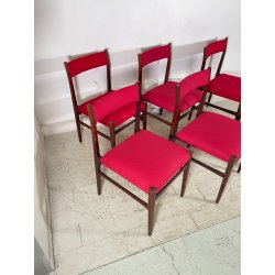 6 SEDIE VINTAGE DANESI STOFFA ROSSA STILE CASSINA GIO PONTI ANNI 60 PALISSANDRO