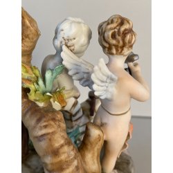 CERAMICA CAPODIMONTE Carpiè PORCELLANA BISCUIT ALLEGORIA SCULTURA PUTTO DANNI