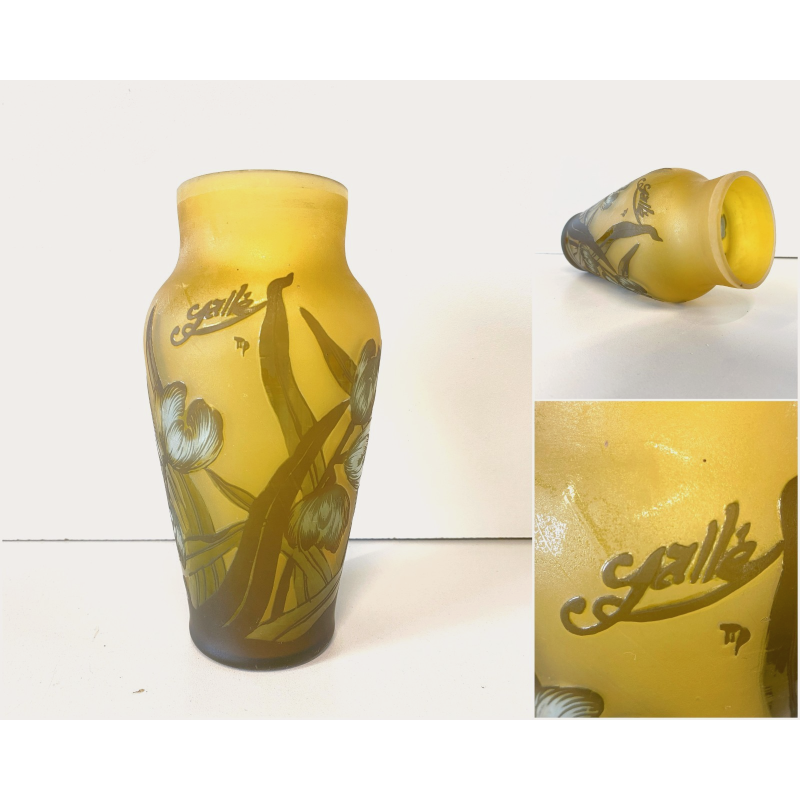 ANTICO VASO VETRO STILE E. Gallé CAMMEO GLASS DECORO FLOREALE ART NOUVEAU 20cm/h