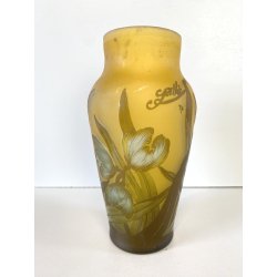 ANTICO VASO VETRO STILE E. Gallé CAMMEO GLASS DECORO FLOREALE ART NOUVEAU 20cm/h