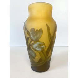 ANTICO VASO VETRO STILE E. Gallé CAMMEO GLASS DECORO FLOREALE ART NOUVEAU 20cm/h