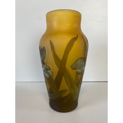 ANTICO VASO VETRO STILE E. Gallé CAMMEO GLASS DECORO FLOREALE ART NOUVEAU 20cm/h