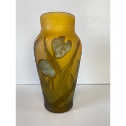 ANTICO VASO VETRO STILE E. Gallé CAMMEO GLASS DECORO FLOREALE ART NOUVEAU 20cm/h