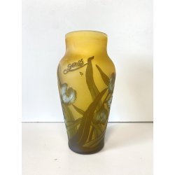 ANTICO VASO VETRO STILE E. Gallé CAMMEO GLASS DECORO FLOREALE ART NOUVEAU 20cm/h