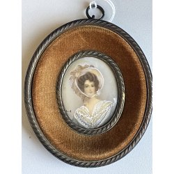 antica COPPIA MINIATURE ritratti femminili dipinti CORNICI OVALI nobili donne