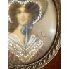 antica COPPIA MINIATURE ritratti femminili dipinti CORNICI OVALI nobili donne