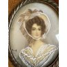 antica COPPIA MINIATURE ritratti femminili dipinti CORNICI OVALI nobili donne