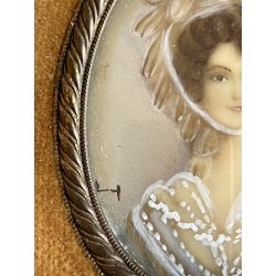antica COPPIA MINIATURE ritratti femminili dipinti CORNICI OVALI nobili donne