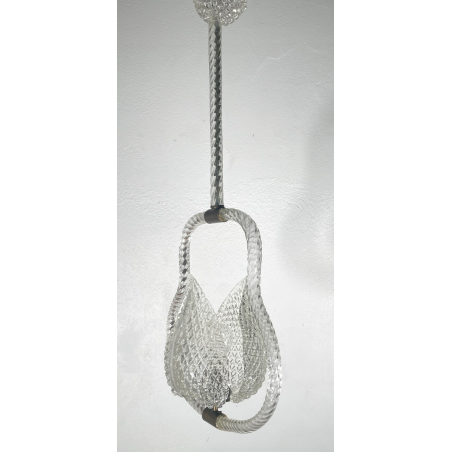 ANTICO LAMPADARIO BAROVIER & TOSO ANNI 40 VETRO MURANO FOGLIE TRASPARENTI OTTONE