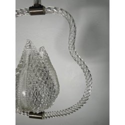 ANTICO LAMPADARIO BAROVIER & TOSO ANNI 40 VETRO MURANO FOGLIE TRASPARENTI OTTONE