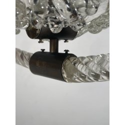 ANTICO LAMPADARIO BAROVIER & TOSO ANNI 40 VETRO MURANO FOGLIE TRASPARENTI OTTONE