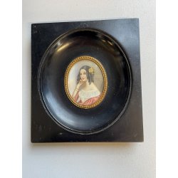 antica MINIATURA ritratto femminile CORNICE EBANIZZATA stile IMPERO dipinta FIRMA