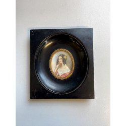 antica MINIATURA ritratto femminile CORNICE EBANIZZATA stile IMPERO dipinta FIRMA