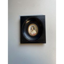 antica MINIATURA ritratto femminile CORNICE EBANIZZATA stile IMPERO dipinta FIRMA