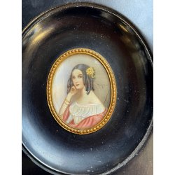 antica MINIATURA ritratto femminile CORNICE EBANIZZATA stile IMPERO dipinta FIRMA