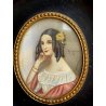 antica MINIATURA ritratto femminile CORNICE EBANIZZATA stile IMPERO dipinta FIRMA