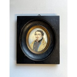 antica MINIATURA ritratto maschile CORNICE EBANIZZATA stile IMPERO dipinta 1800