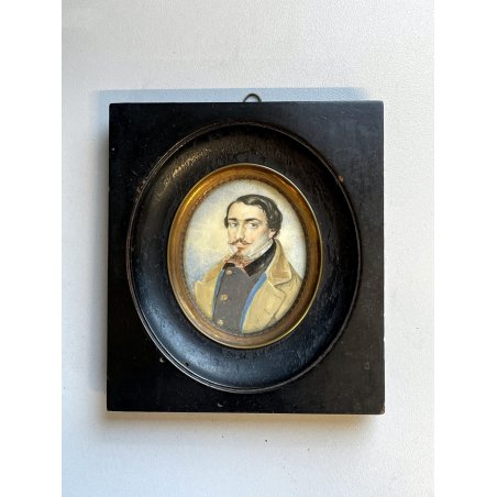 antica MINIATURA ritratto maschile CORNICE EBANIZZATA stile IMPERO dipinta 1800
