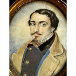 antica MINIATURA ritratto maschile CORNICE EBANIZZATA stile IMPERO dipinta 1800