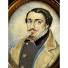antica MINIATURA ritratto maschile CORNICE EBANIZZATA stile IMPERO dipinta 1800