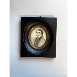 antica MINIATURA ritratto maschile CORNICE EBANIZZATA stile IMPERO dipinta 1800