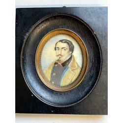 antica MINIATURA ritratto maschile CORNICE EBANIZZATA stile IMPERO dipinta 1800