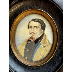 antica MINIATURA ritratto maschile CORNICE EBANIZZATA stile IMPERO dipinta 1800