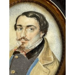 antica MINIATURA ritratto maschile CORNICE EBANIZZATA stile IMPERO dipinta 1800
