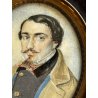antica MINIATURA ritratto maschile CORNICE EBANIZZATA stile IMPERO dipinta 1800