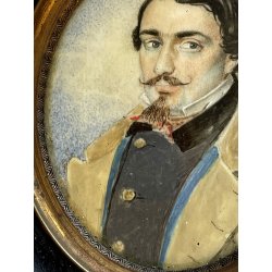 antica MINIATURA ritratto maschile CORNICE EBANIZZATA stile IMPERO dipinta 1800