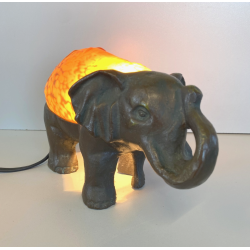 ABATJOUR VINTAGE BASE BRONZO ELEFANTE DECORAZIONE PASTA DI VETRO STILE TIFFANY