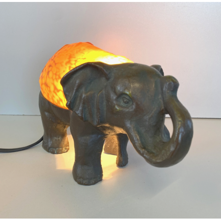 ABATJOUR VINTAGE BASE BRONZO ELEFANTE DECORAZIONE PASTA DI VETRO STILE TIFFANY