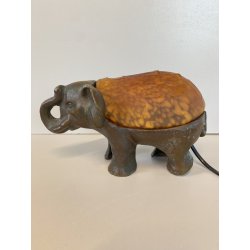 ABATJOUR VINTAGE BASE BRONZO ELEFANTE DECORAZIONE PASTA DI VETRO STILE TIFFANY