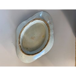 ANTICO PIATTINO LOBATO ALZATA PORCELLANA CINESE UCCELLINO RAMO PEONIA XIX sec