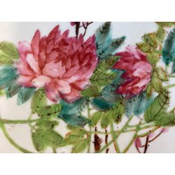 ANTICO PIATTINO LOBATO ALZATA PORCELLANA CINESE UCCELLINO RAMO PEONIA XIX sec