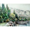QUADRO ACQUERELLO VILLA LAGO MAGGIORE BAVENO STRESA FIRMATO DIPINTO EPOCA 1979