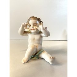 ALLEGORIA CINQUE SENSI PORCELLANA CAPODIMONTE FIGURE PUTTO CHERUBINI AMORINI '50