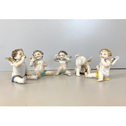 ALLEGORIA CINQUE SENSI PORCELLANA CAPODIMONTE FIGURE PUTTO CHERUBINI AMORINI '50