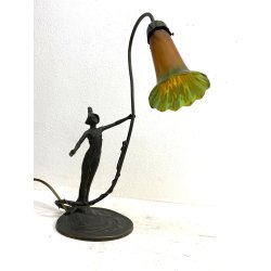 LAMPADA ABATJOUR OTTONE BRUNITO FIGURA DONNA PARALUME FLUTE STILE LIBERTY 48cm/h
