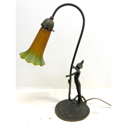 LAMPADA ABATJOUR OTTONE BRUNITO FIGURA DONNA PARALUME FLUTE STILE LIBERTY 48cm/h