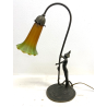 LAMPADA ABATJOUR OTTONE BRUNITO FIGURA DONNA PARALUME FLUTE STILE LIBERTY 48cm/h