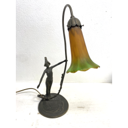 LAMPADA ABATJOUR OTTONE BRUNITO FIGURA DONNA PARALUME FLUTE STILE LIBERTY 48cm/h