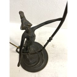 LAMPADA ABATJOUR OTTONE BRUNITO FIGURA DONNA PARALUME FLUTE STILE LIBERTY 48cm/h