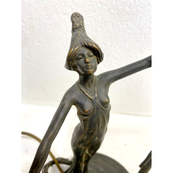 LAMPADA ABATJOUR OTTONE BRUNITO FIGURA DONNA PARALUME FLUTE STILE LIBERTY 48cm/h