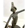 LAMPADA ABATJOUR OTTONE BRUNITO FIGURA DONNA PARALUME FLUTE STILE LIBERTY 48cm/h