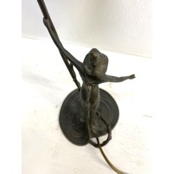 LAMPADA ABATJOUR OTTONE BRUNITO FIGURA DONNA PARALUME FLUTE STILE LIBERTY 48cm/h
