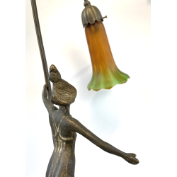LAMPADA ABATJOUR OTTONE BRUNITO FIGURA DONNA PARALUME FLUTE STILE LIBERTY 48cm/h