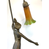 LAMPADA ABATJOUR OTTONE BRUNITO FIGURA DONNA PARALUME FLUTE STILE LIBERTY 48cm/h