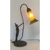 LAMPADA ABATJOUR OTTONE BRUNITO FIGURA DONNA PARALUME FLUTE STILE LIBERTY 48cm/h