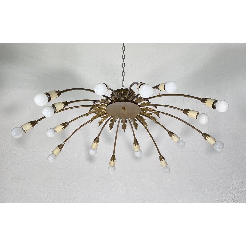 LAMPADARIO ANNI 50/60 OTTONE 16 LUCI DESIGN SOSPENSIONE HANGING LAMP VINTAGE